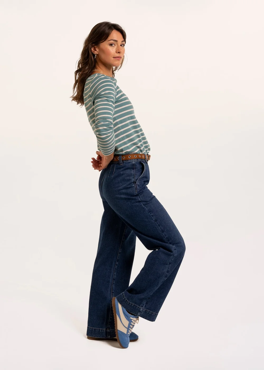 Brakeburn Turquoise Studland Textured Stripe Long Sleeve T-Shirt - 10 Image 3