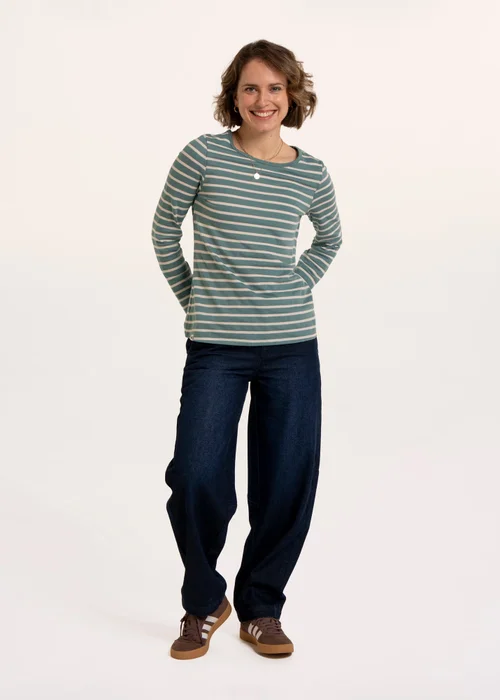 Brakeburn Turquoise Studland Textured Stripe Long Sleeve T-Shirt - 10 Image 5