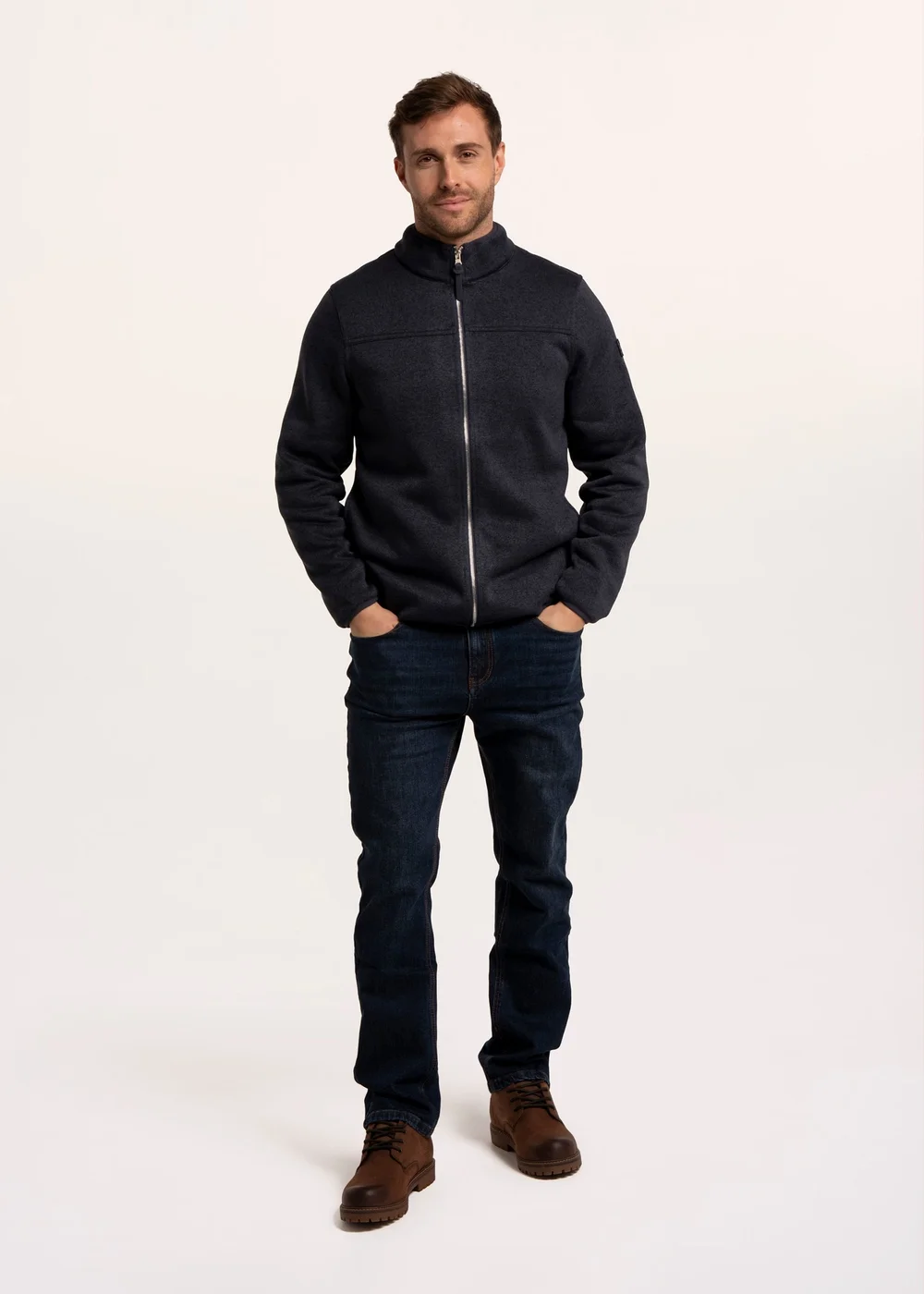 Brakeburn Navy Passford Full Zip Knitted Fleece - M Image 2