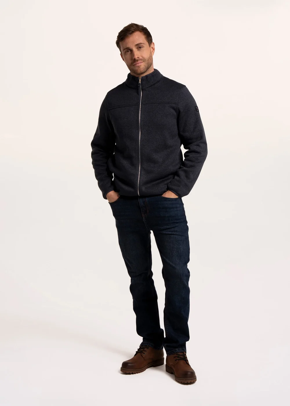 Brakeburn Navy Passford Full Zip Knitted Fleece - M Image 5