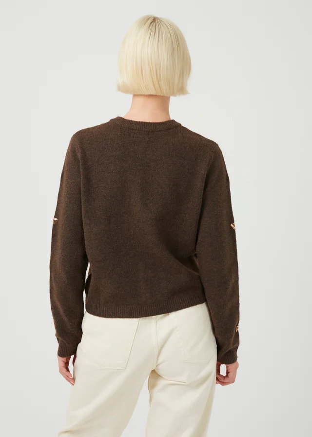 Brave Soul Brown Sequin Bow Appliqué Cardigan