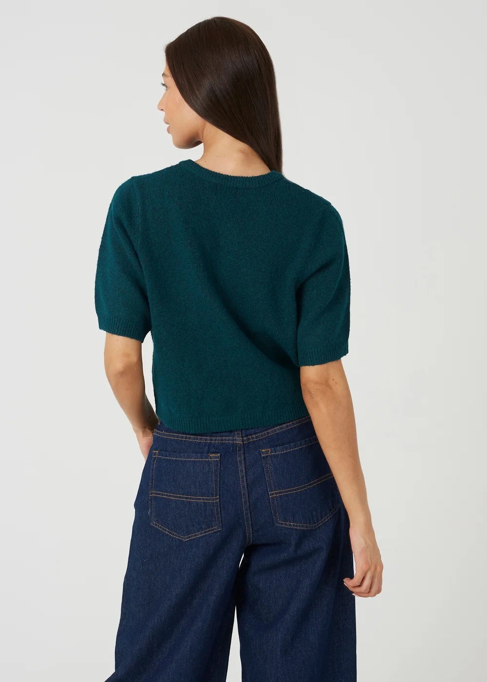 Brave Soul Teal Sequin Bow Embellished Short Sleeve Cardigan - L Image 2