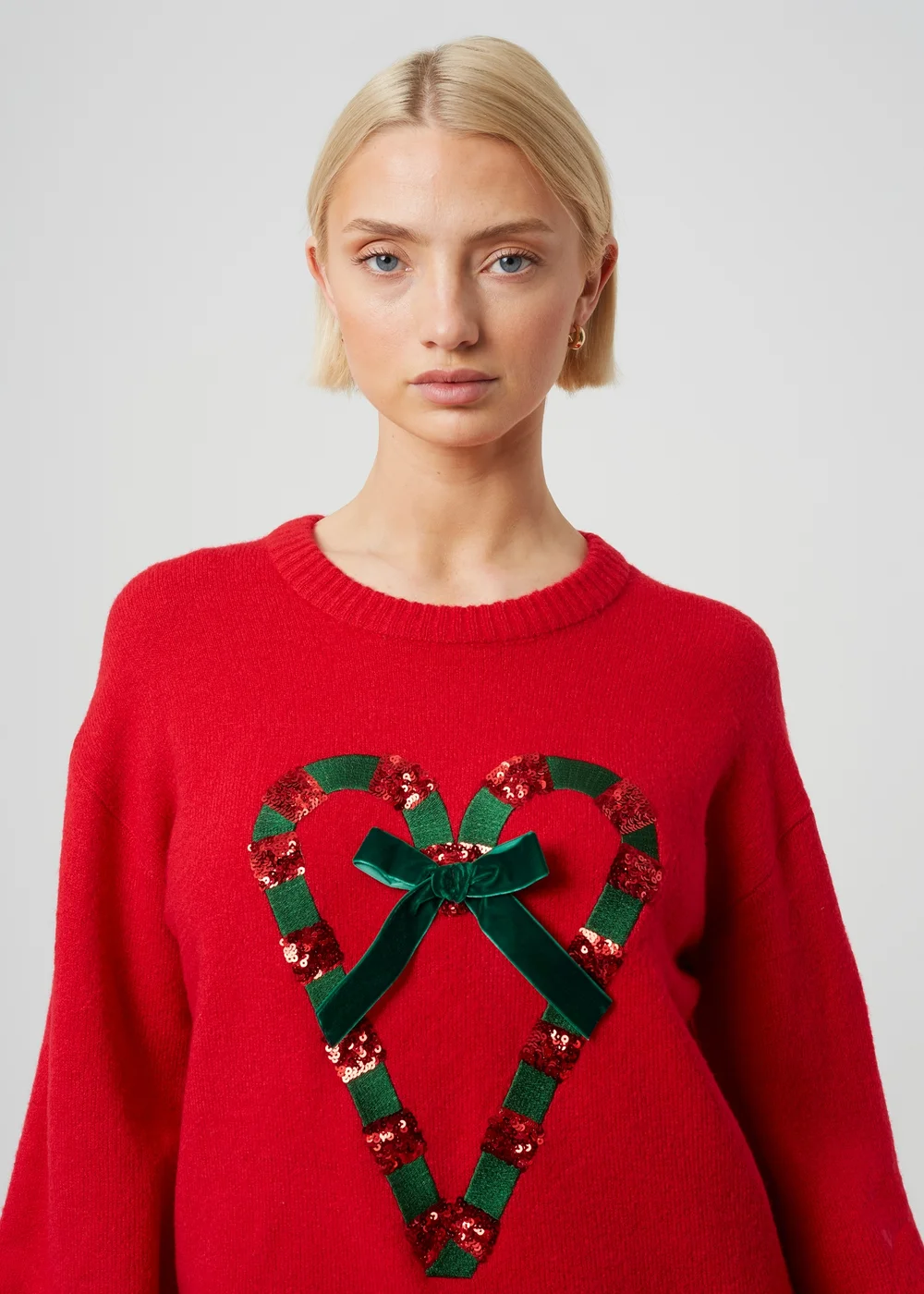 Brave Soul Red Sequin Candy Cane Christmas Jumper - S Image 4