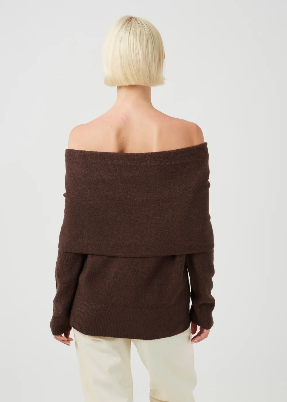 Brave Soul Chocolate Off-The-Shoulder Fold Over Jumper - XS Image 2