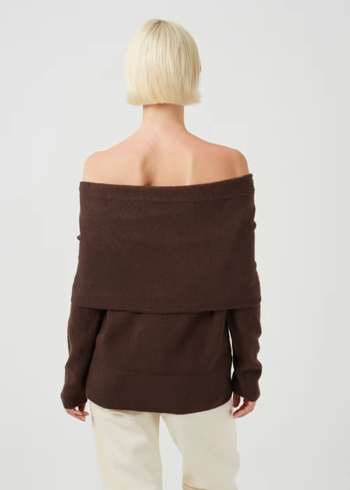 Brave Soul Chocolate Off-The-Shoulder Fold Over Jumper - XS Image 2