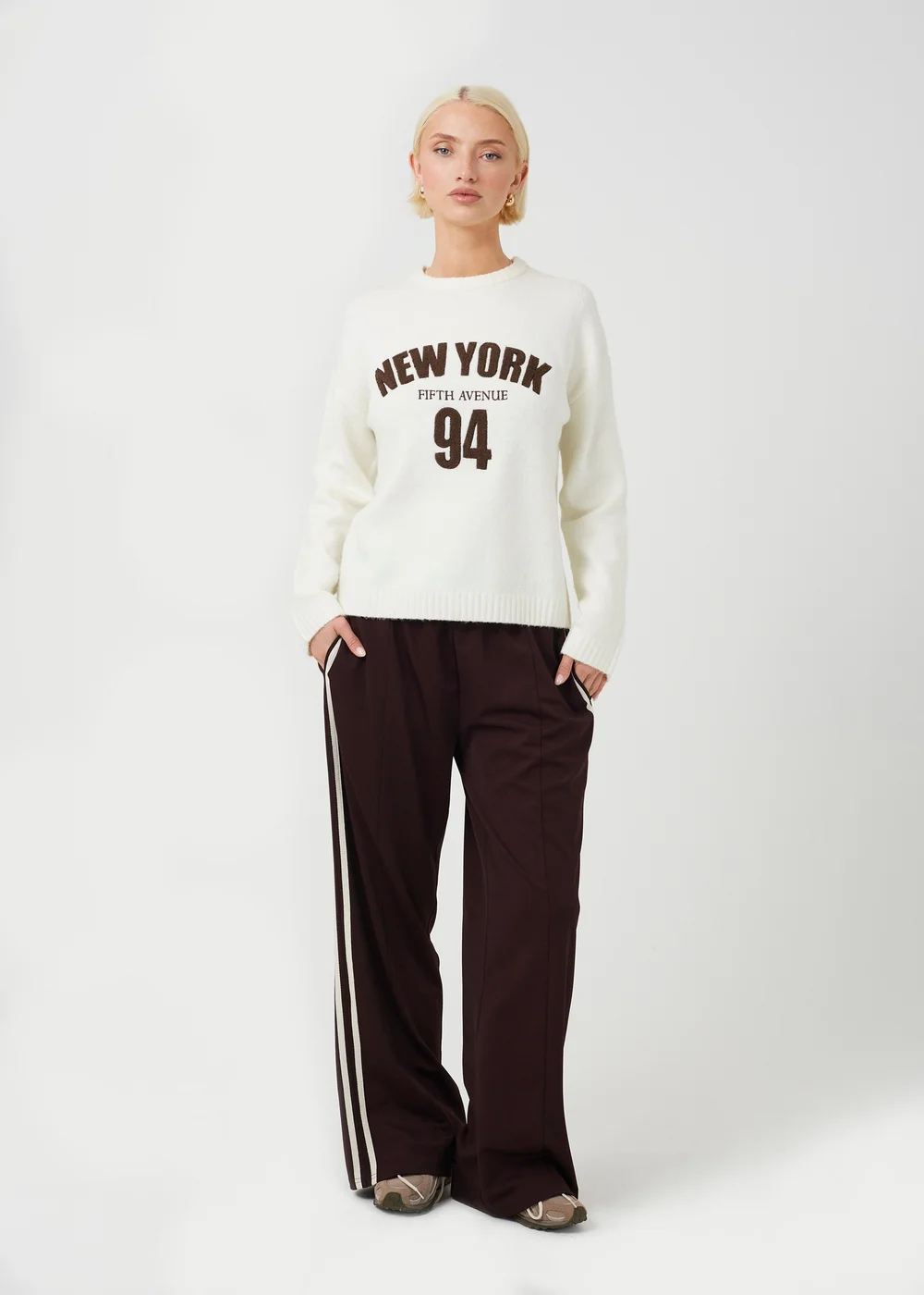 Brave Soul Cream Crew Neck Boucle Slogan Jumper - M Image 3