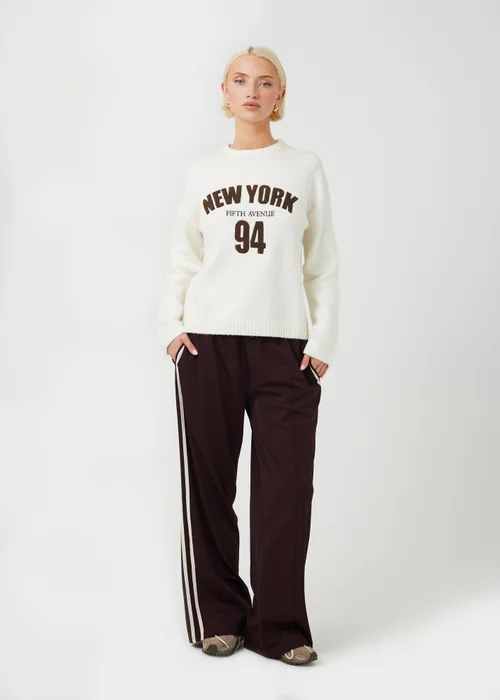 Brave Soul Cream Crew Neck Boucle Slogan Jumper - M Image 3