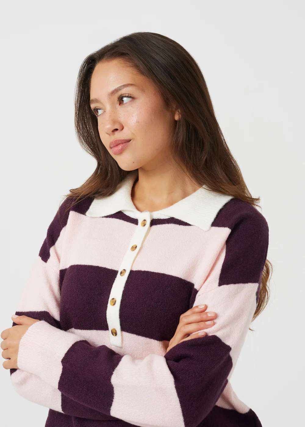 Brave Soul Pink Polo Neck Stripe Jumper - XS Image 4