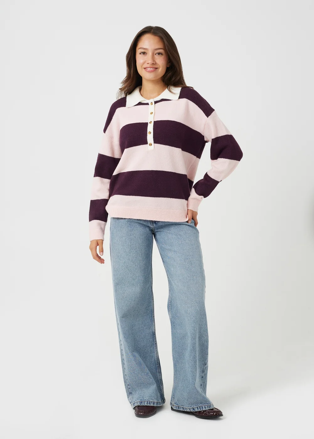 Brave Soul Pink Polo Neck Stripe Jumper - XS Image 3