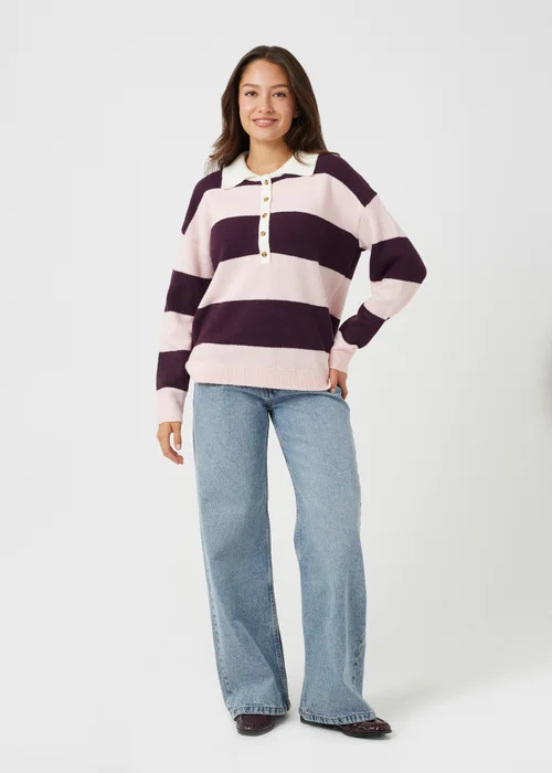 Brave Soul Pink Polo Neck Stripe Jumper - XS Image 3