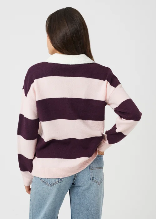Brave Soul Pink Polo Neck Stripe Jumper - XS Image 2