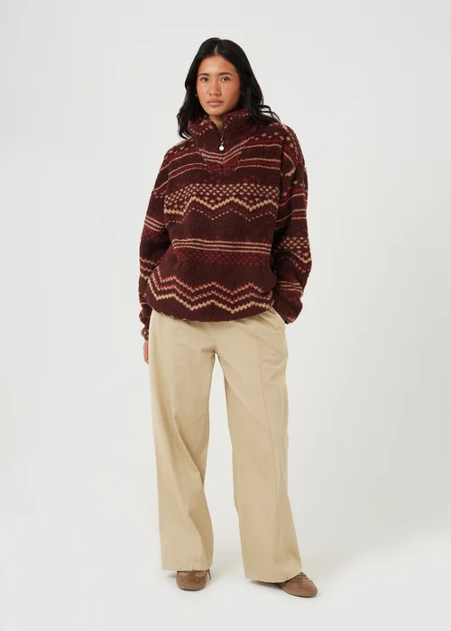 Brave Soul Burgundy Sherpa Fleece Geometric Print Sweatshirt - XS Image 3