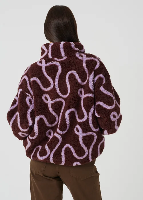 Brave Soul Mauve Sherpa Fleece Squiggle Print Sweatshirt - L Image 2