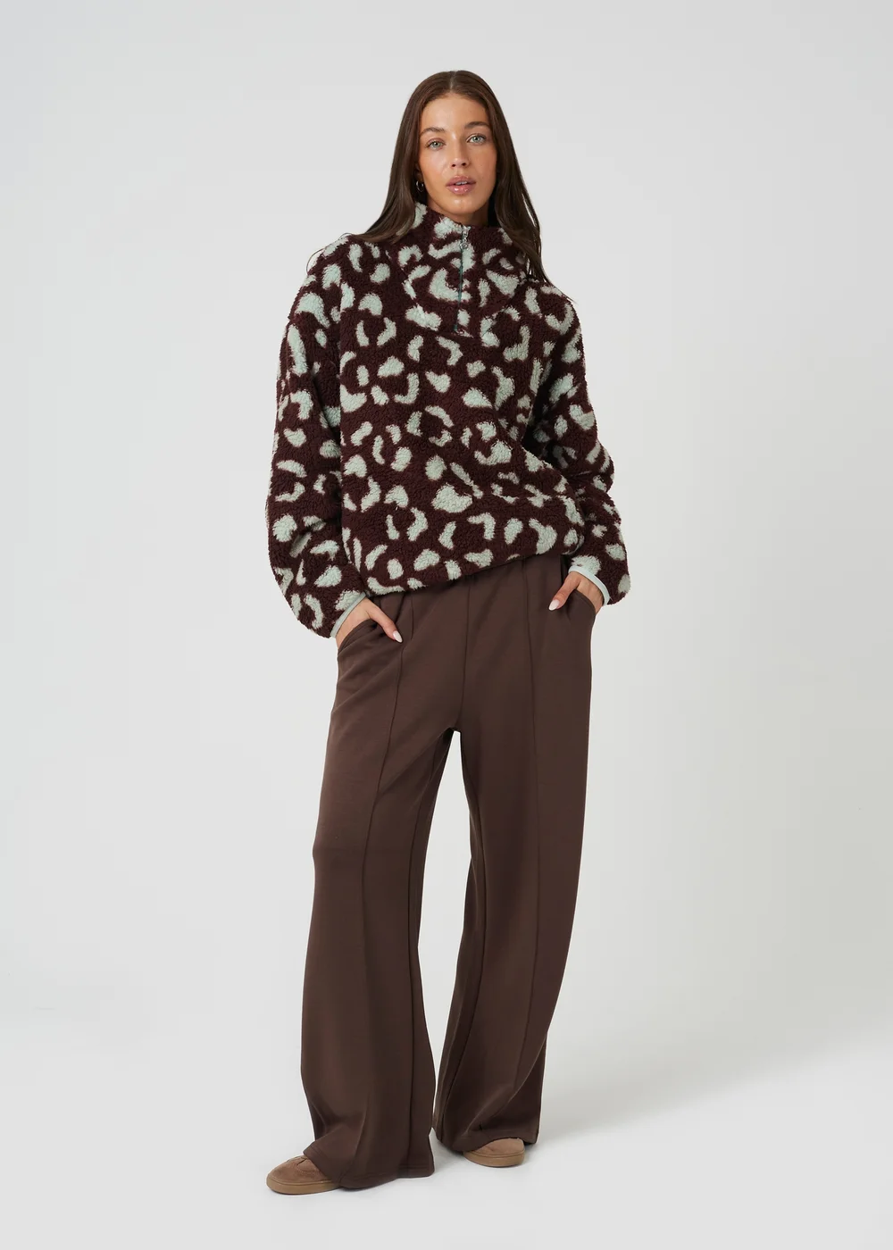 Brave Soul Brown Sherpa Fleece Animal Print Sweatshirt - M Image 3