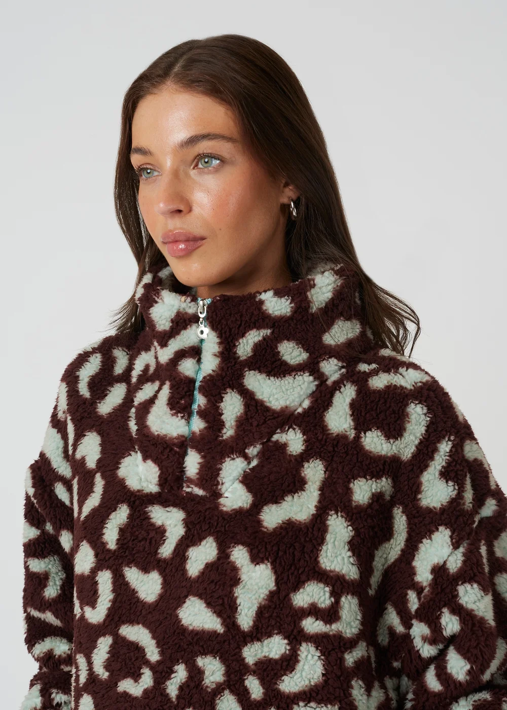 Brave Soul Brown Sherpa Fleece Animal Print Sweatshirt - M Image 4