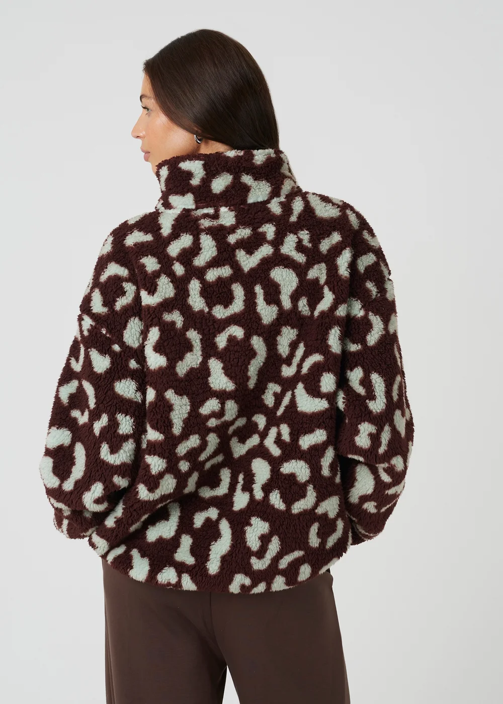 Brave Soul Brown Sherpa Fleece Animal Print Sweatshirt - M Image 2