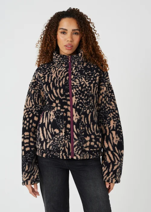 Brave Soul Black Sherpa Fleece Animal Print Sweatshirt - S Image 1