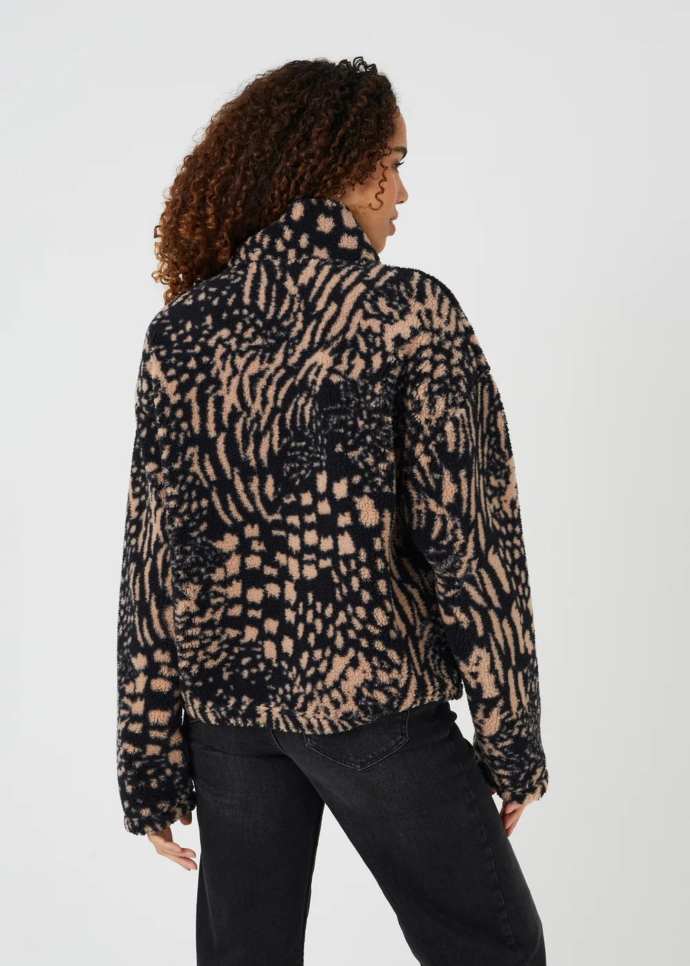 Brave Soul Black Sherpa Fleece Animal Print Sweatshirt - S Image 2