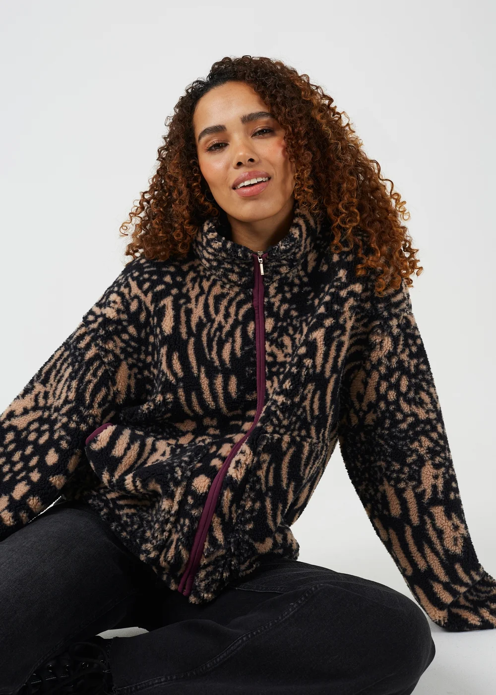 Brave Soul Black Sherpa Fleece Animal Print Sweatshirt - S Image 4