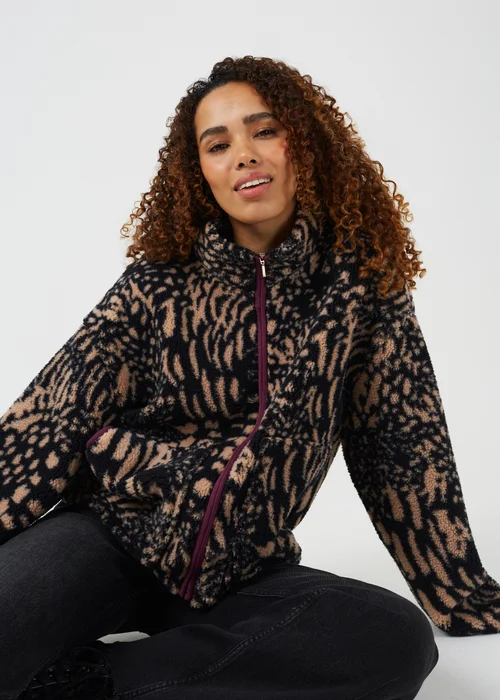 Brave Soul Black Sherpa Fleece Animal Print Sweatshirt - S Image 4