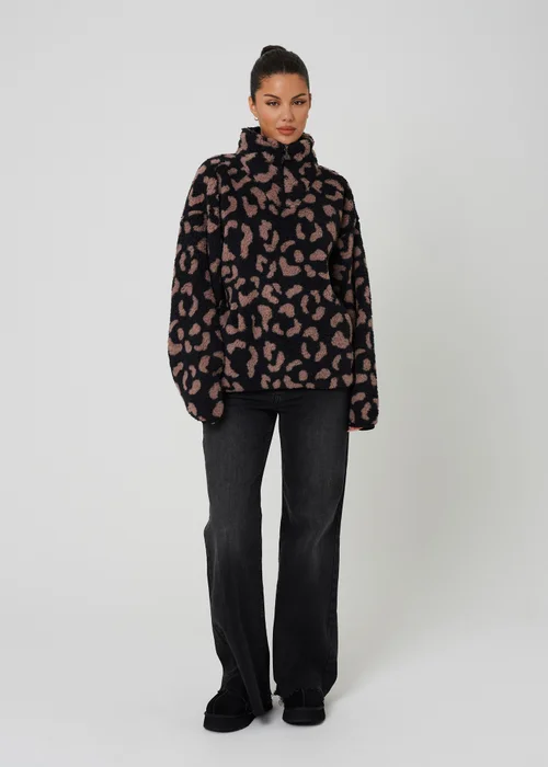 Brave Soul Black Animal Print Sherpa Fleece Sweatshirt - M Image 3