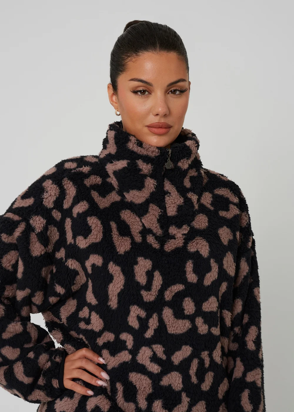 Brave Soul Black Animal Print Sherpa Fleece Sweatshirt - M Image 4