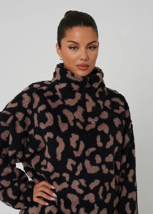 Brave Soul Black Animal Print Sherpa Fleece Sweatshirt - M Image 4