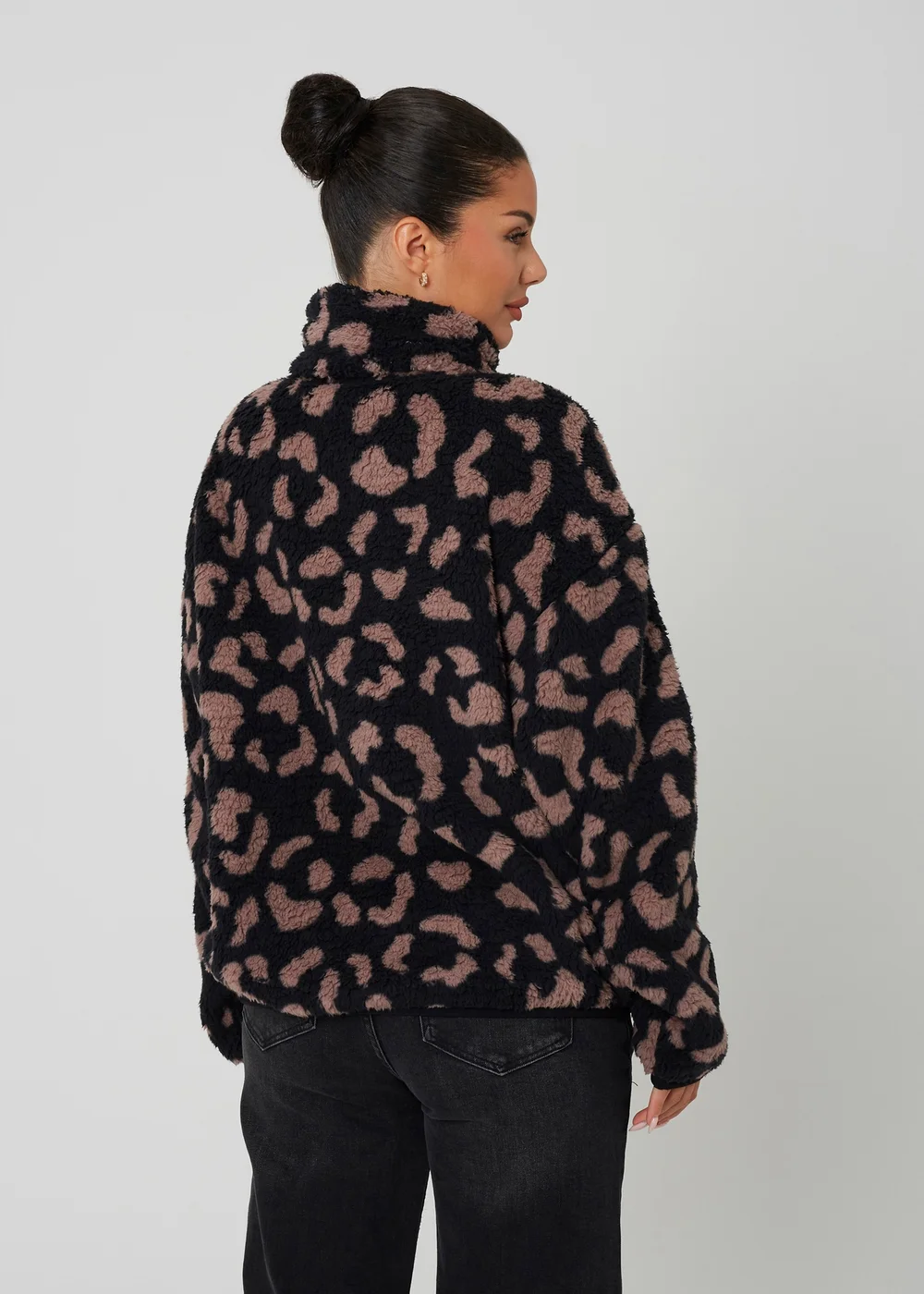 Brave Soul Black Animal Print Sherpa Fleece Sweatshirt - M Image 2