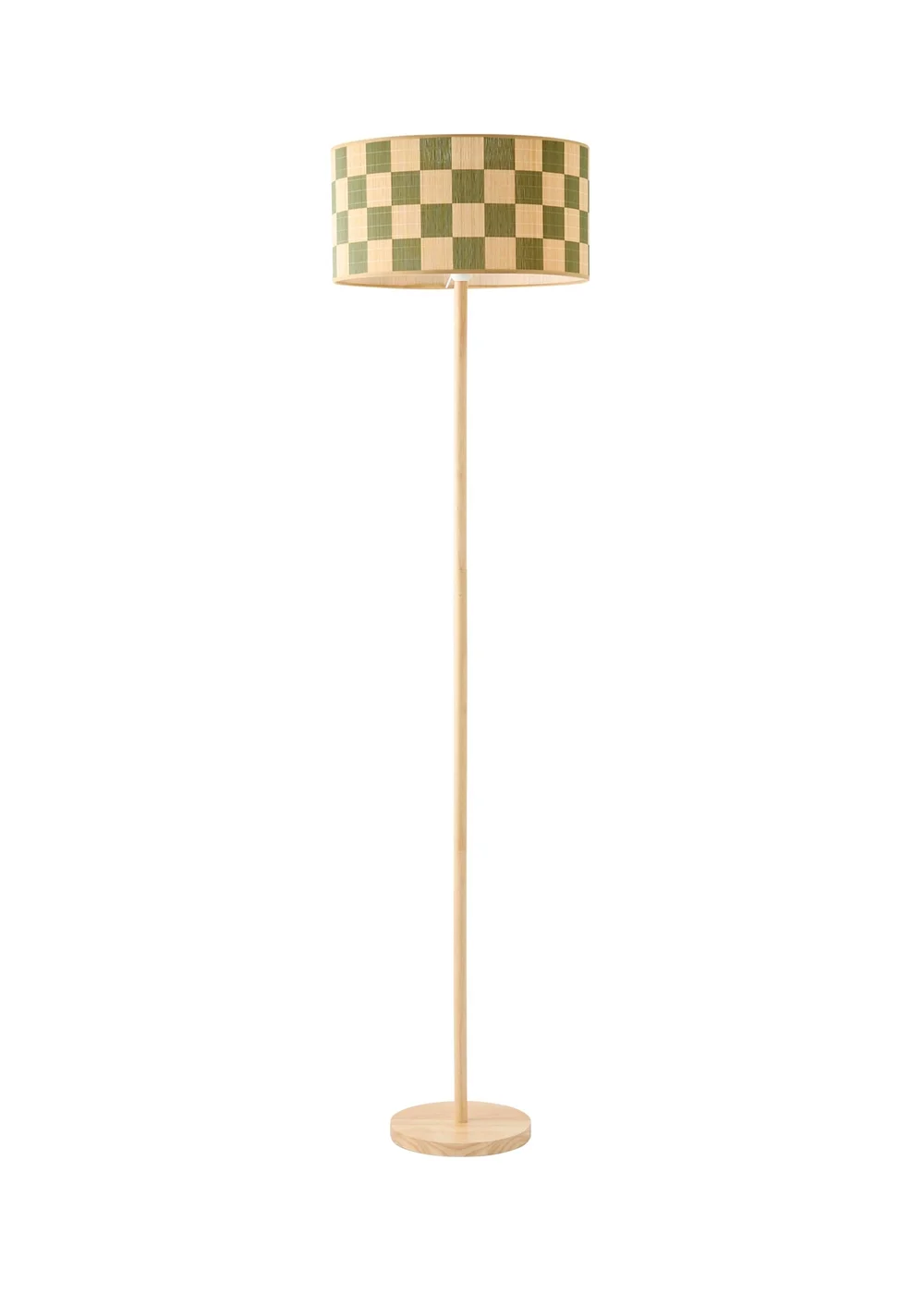 ValueLights Heather Light Wood Stem Floor Lamp with Checkerboard Bamboo Drum Shade - One Size Image 5