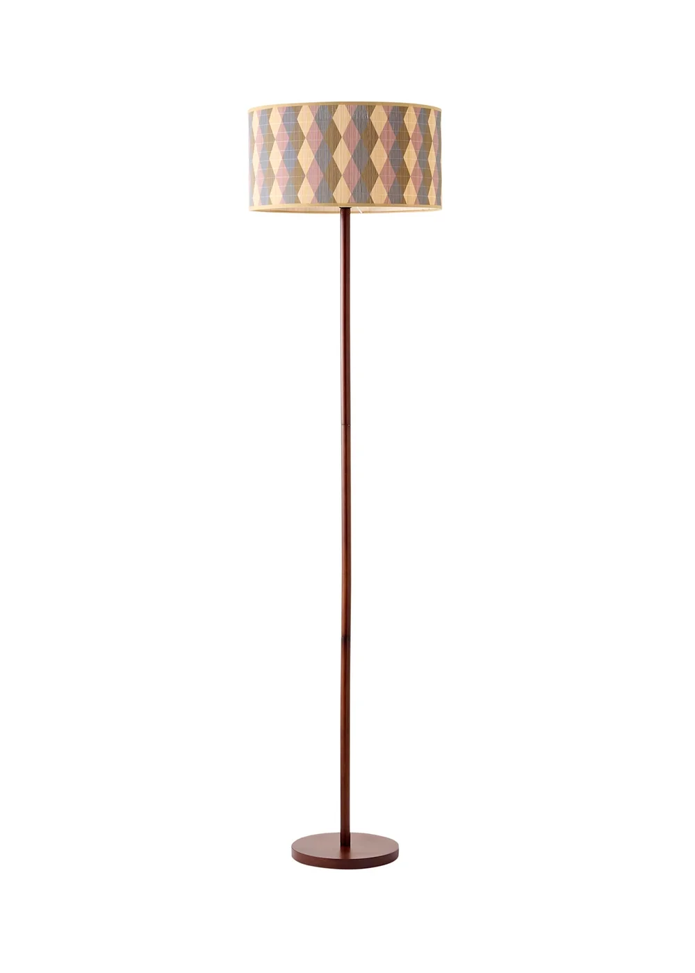 ValueLights Heather Dark Wood Stem Floor Lamp with Harlequin Bamboo Drum Shade - One Size Image 5