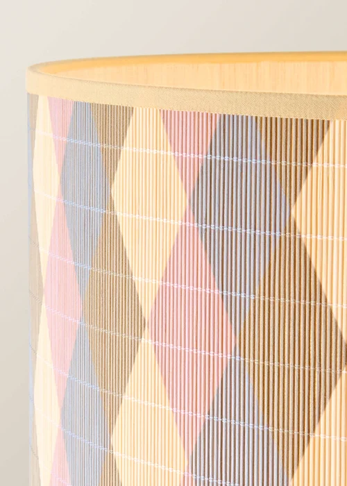 ValueLights Heather Dark Wood Stem Floor Lamp with Harlequin Bamboo Drum Shade - One Size Image 4