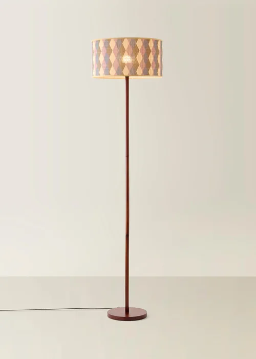 ValueLights Heather Dark Wood Stem Floor Lamp with Harlequin Bamboo Drum Shade - One Size Image 3