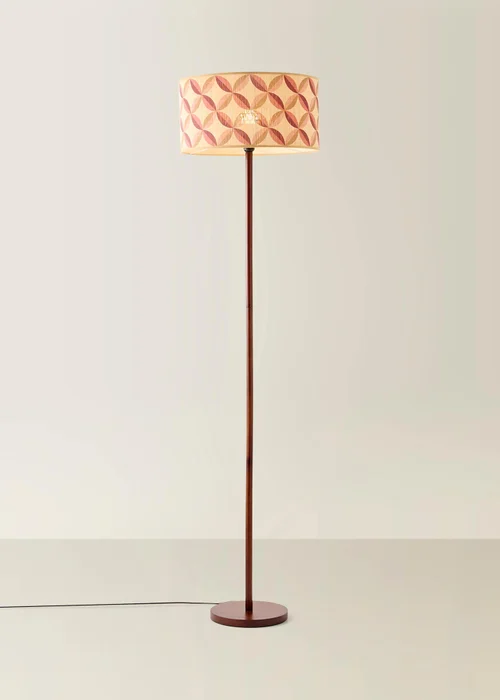 ValueLights Heather Dark Wood Stem Floor Lamp with Geometric Bamboo Drum Shade - One Size Image 3