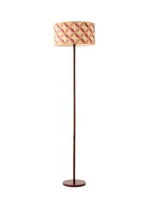 ValueLights Heather Dark Wood Stem Floor Lamp with Geometric Bamboo Drum Shade - One Size Image 5