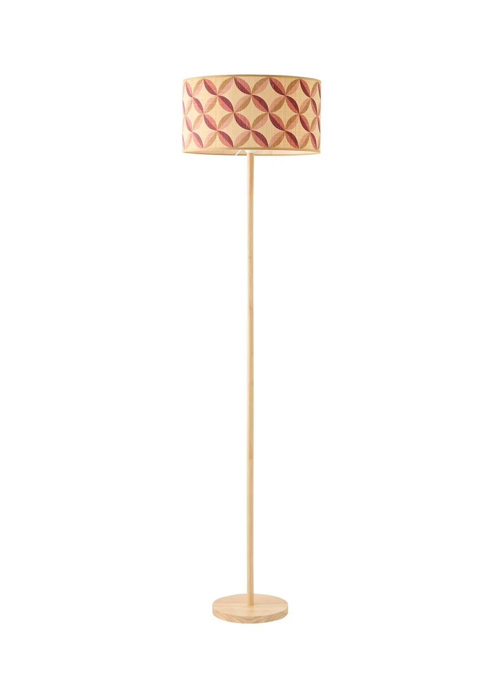ValueLights Heather Light Wood Stem Floor Lamp with Geometric Bamboo Drum Shade - One Size Image 5