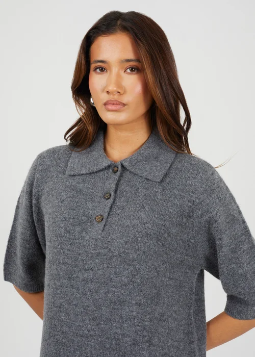 Brave Soul Dark Grey Button Collar Knitted Mini Dress - L Image 3