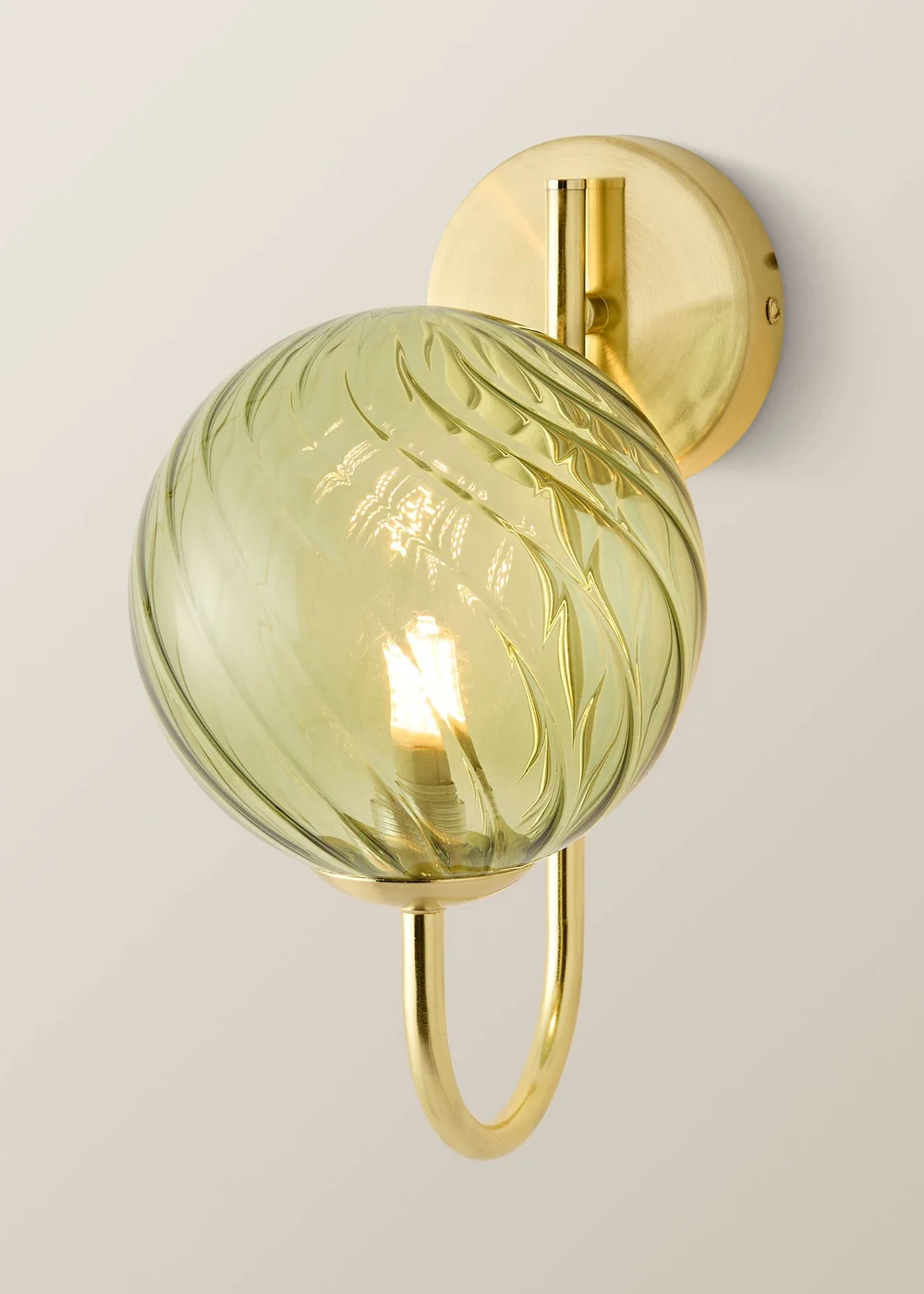 ValueLights Sydney Brushed Gold Green Twill Glass Semi Flush Wall Light - One Size Image 3