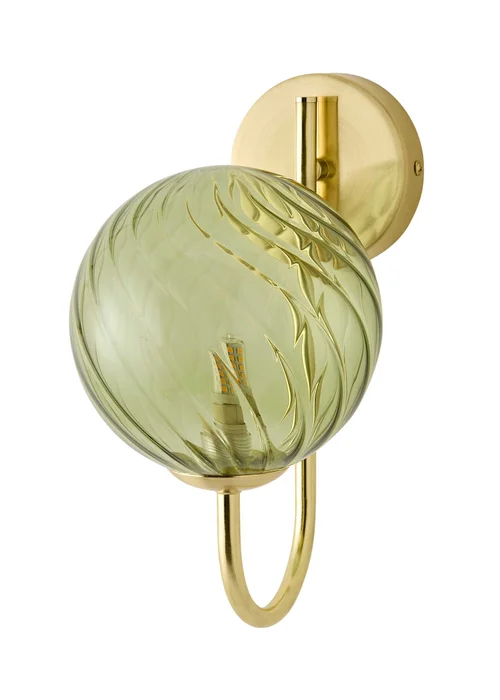 ValueLights Sydney Brushed Gold Green Twill Glass Semi Flush Wall Light - One Size Image 5