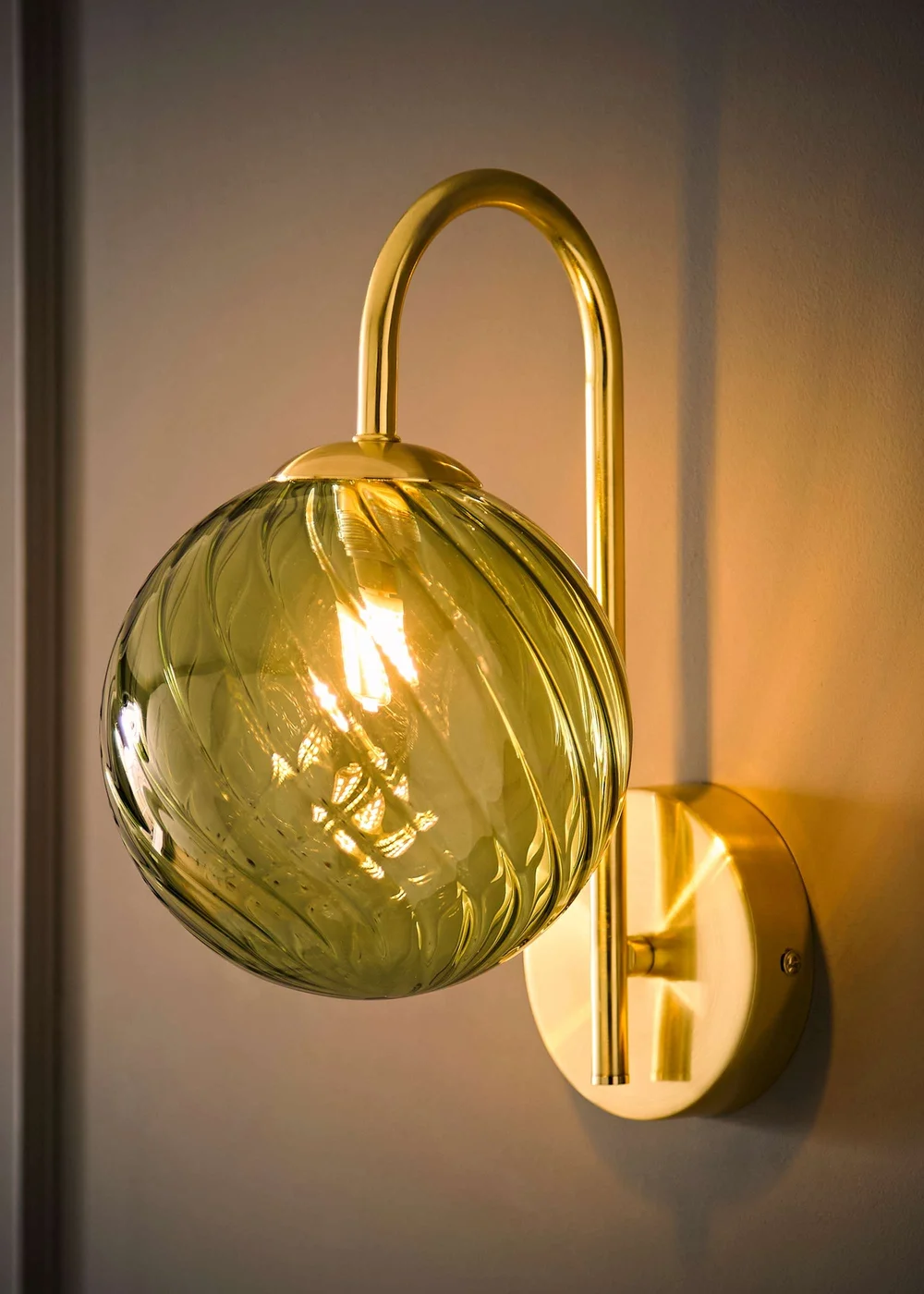 ValueLights Sydney Brushed Gold Green Twill Glass Semi Flush Wall Light - One Size Image 2