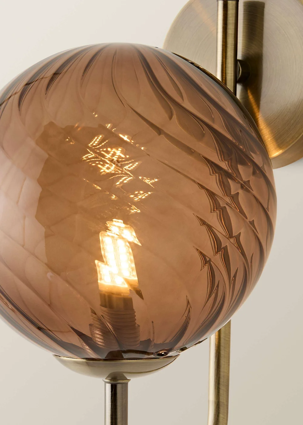 ValueLights Sydney Brushed Brass Brown Twill Glass Semi Flush Wall Light - One Size Image 4