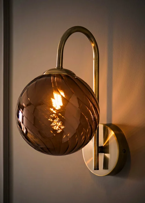 ValueLights Sydney Brushed Brass Brown Twill Glass Semi Flush Wall Light - One Size Image 2