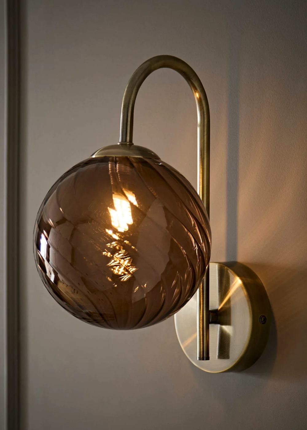 ValueLights Sydney Brushed Brass Brown Twill Glass Semi Flush Wall Light - One Size Image 1