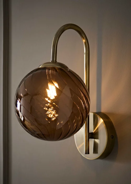 ValueLights Sydney Brushed Brass Brown Twill Glass Semi Flush Wall Light - One Size Image 1