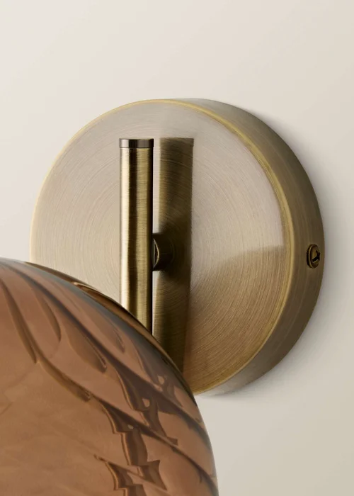 ValueLights Sydney Brushed Brass Brown Twill Glass Semi Flush Wall Light - One Size Image 6