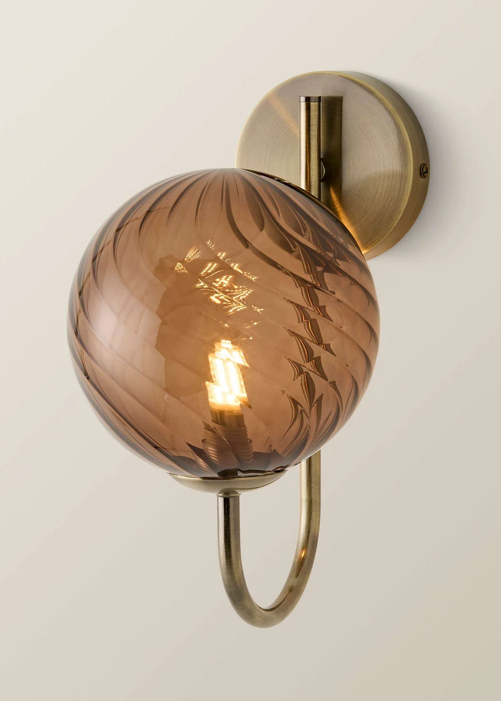 ValueLights Sydney Brushed Brass Brown Twill Glass Semi Flush Wall Light - One Size Image 3