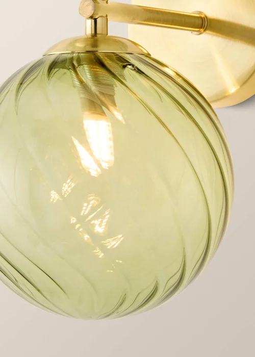 ValueLights Sydney Brushed Gold Two Arm Green Twill Glass Semi Flush Wall Light - One Size Image 6