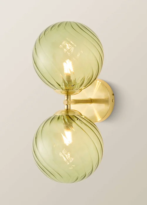 ValueLights Sydney Brushed Gold Two Arm Green Twill Glass Semi Flush Wall Light - One Size Image 3