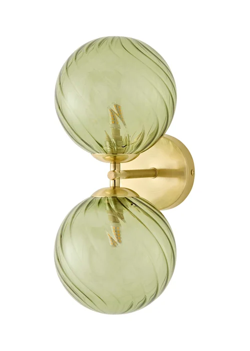ValueLights Sydney Brushed Gold Two Arm Green Twill Glass Semi Flush Wall Light - One Size Image 5
