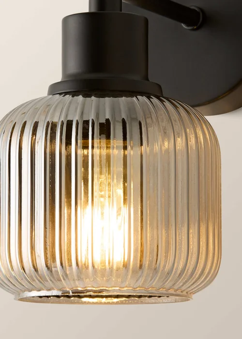 ValueLights Calpe Matte Black Ribbed Smoke Glass Semi Flush Wall Light - One Size Image 4