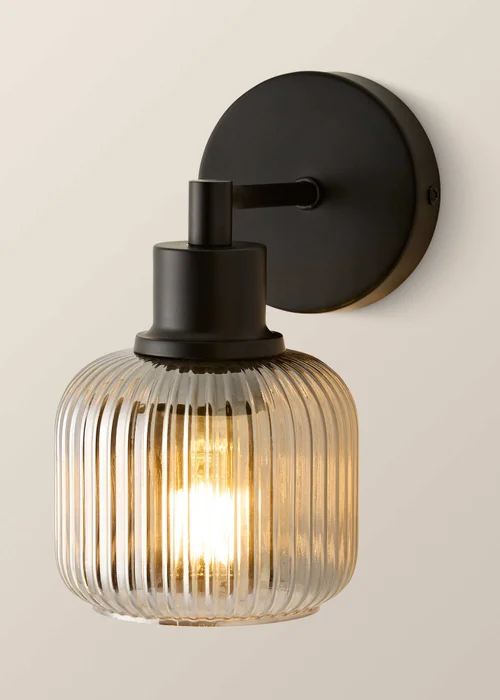 ValueLights Calpe Matte Black Ribbed Smoke Glass Semi Flush Wall Light - One Size Image 3